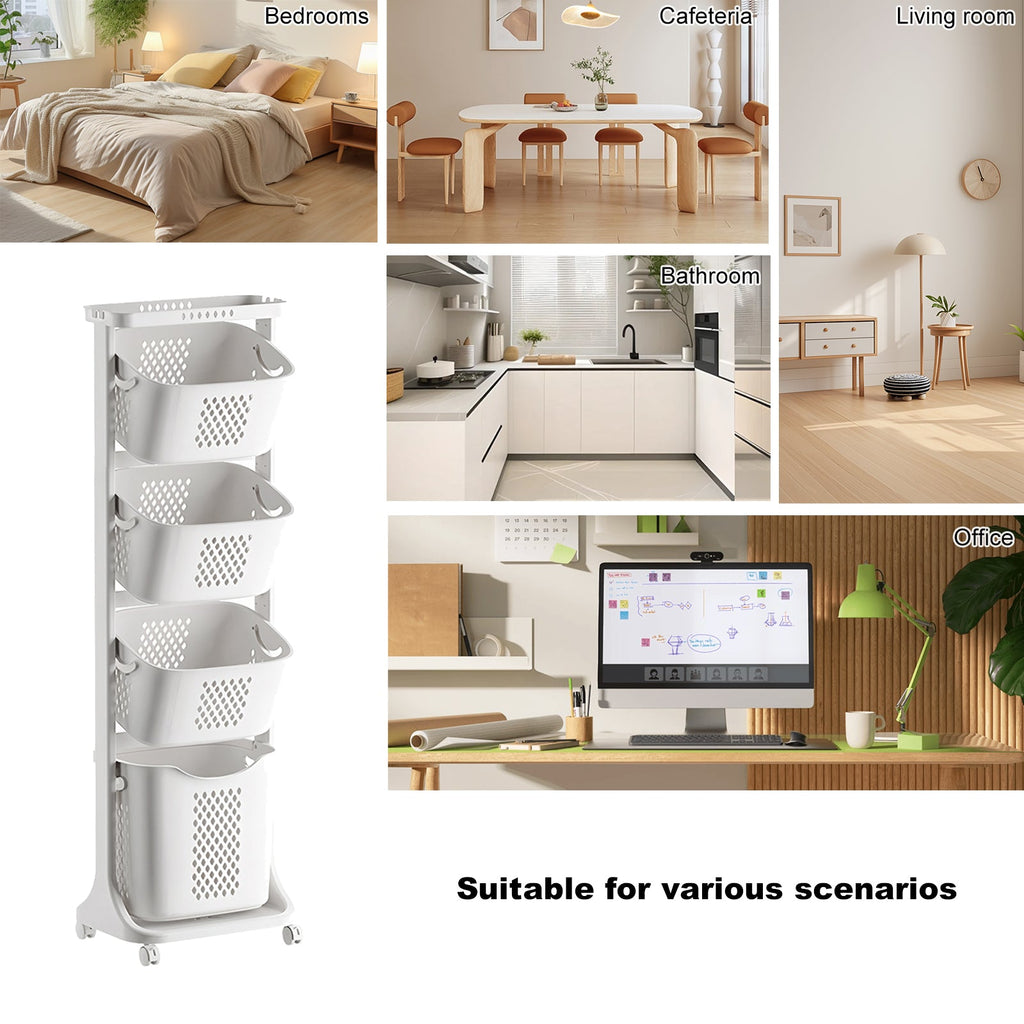 4-Tier Laundry Hamper Sorter with Wheels and Removable Baskets