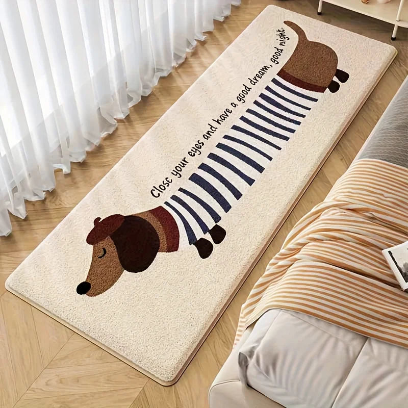 Long Dog beside bed Carpet