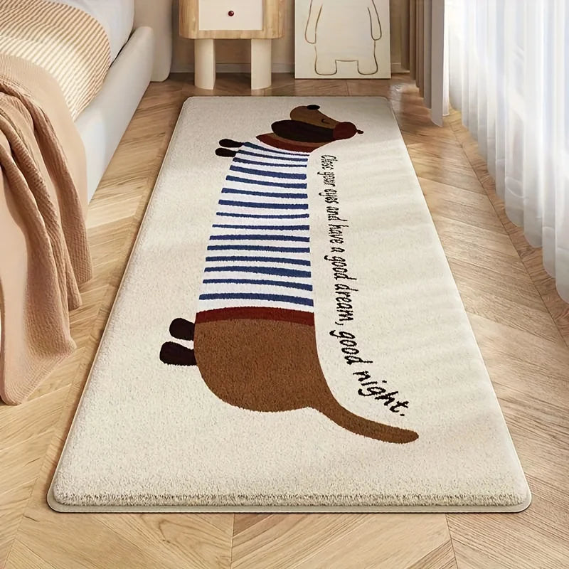 Long Dog beside bed Carpet
