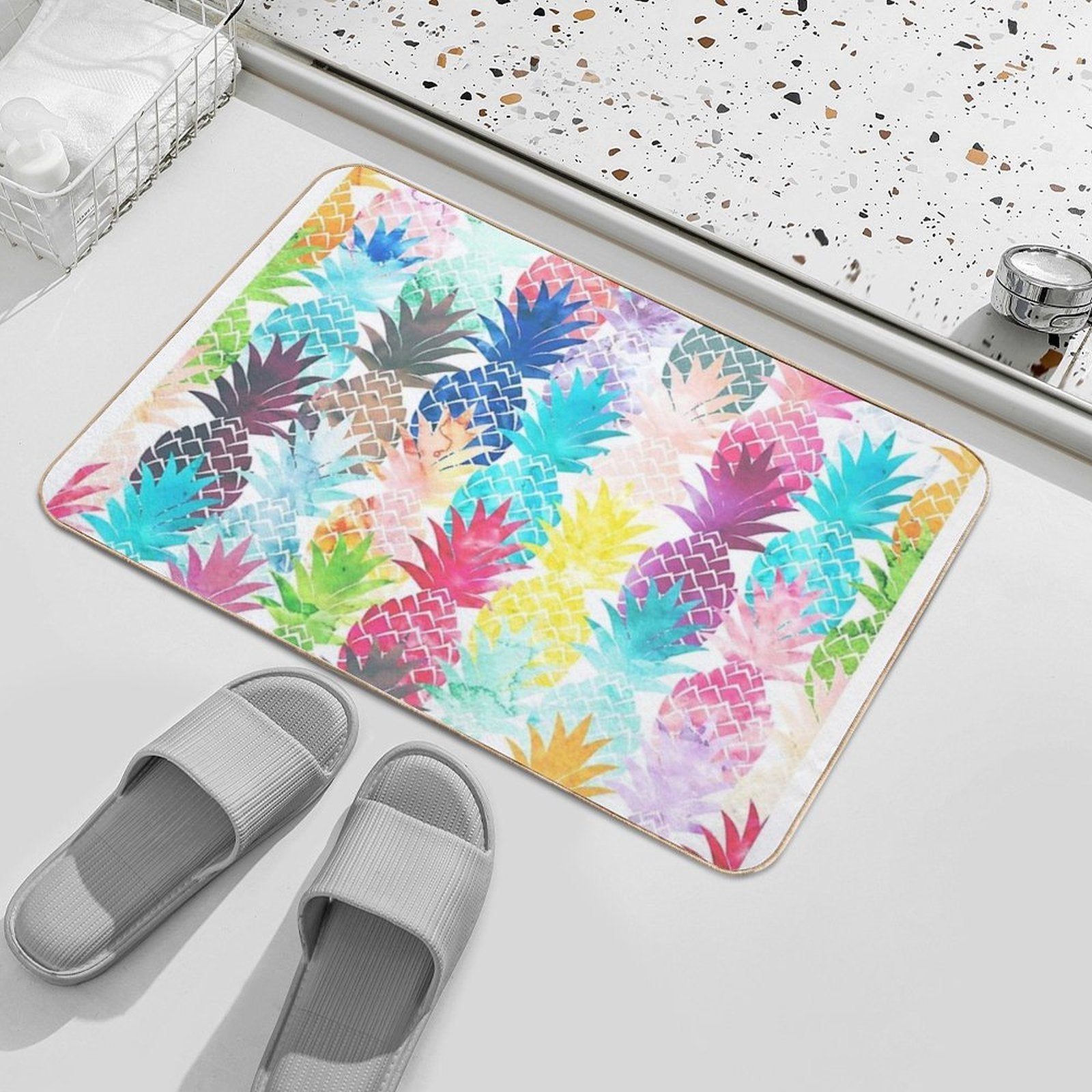 Hawaiian Pineapple Pattern Tropical Watercolor  Multi-Purpose Bath Mat